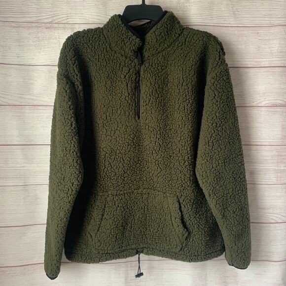 No Boundaries Juniors' Green Quarter Zip Sherpa Pullover Sweater XL (15-17) - Picture 1 of 10